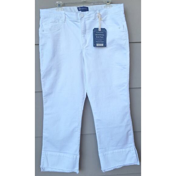 Democracy Ab Solution Kick Flare Capri Crop White Jeans Tummy Control Size 16 - Picture 1 of 10